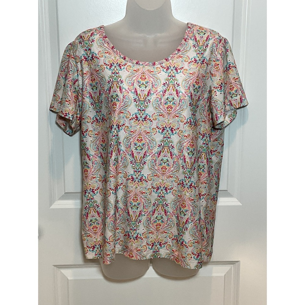 Christopher & Banks Women's Size L Paisley Print Short Sleeve Scoop Neck Top